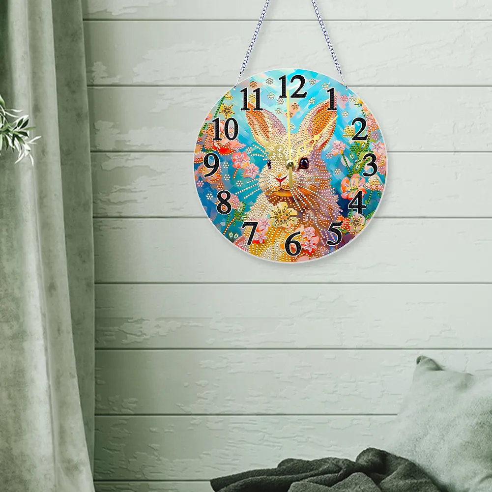5D DIY Rabbit Acrylic Special Shape Diamond Painting Clock Art Craft for Home Decor
