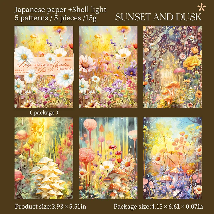 Journalsay 5 Sheets Deep in The Garden Series Vintage Flower Shell Light Washi Sticker 