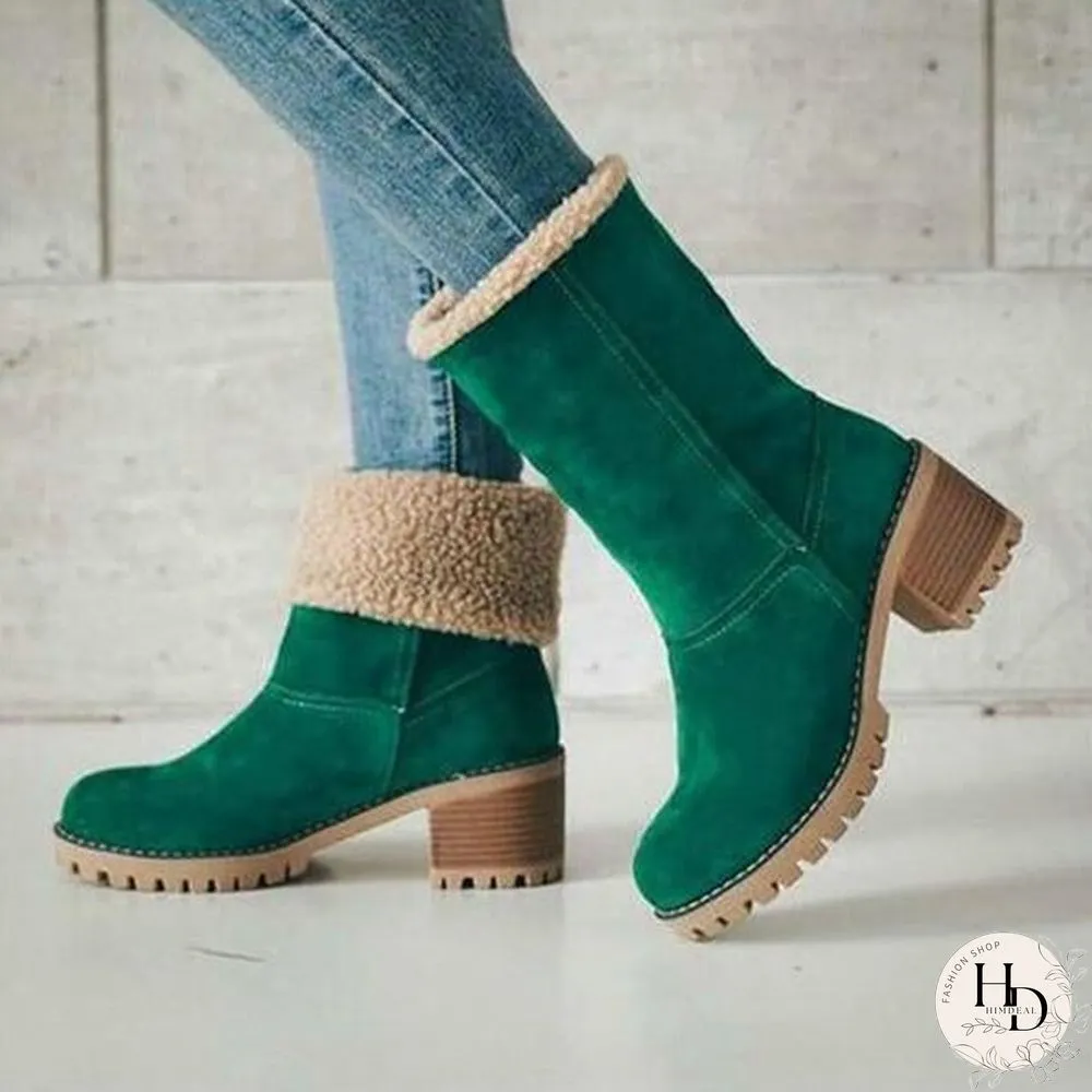 Square Heel Short Plush Snow Boots