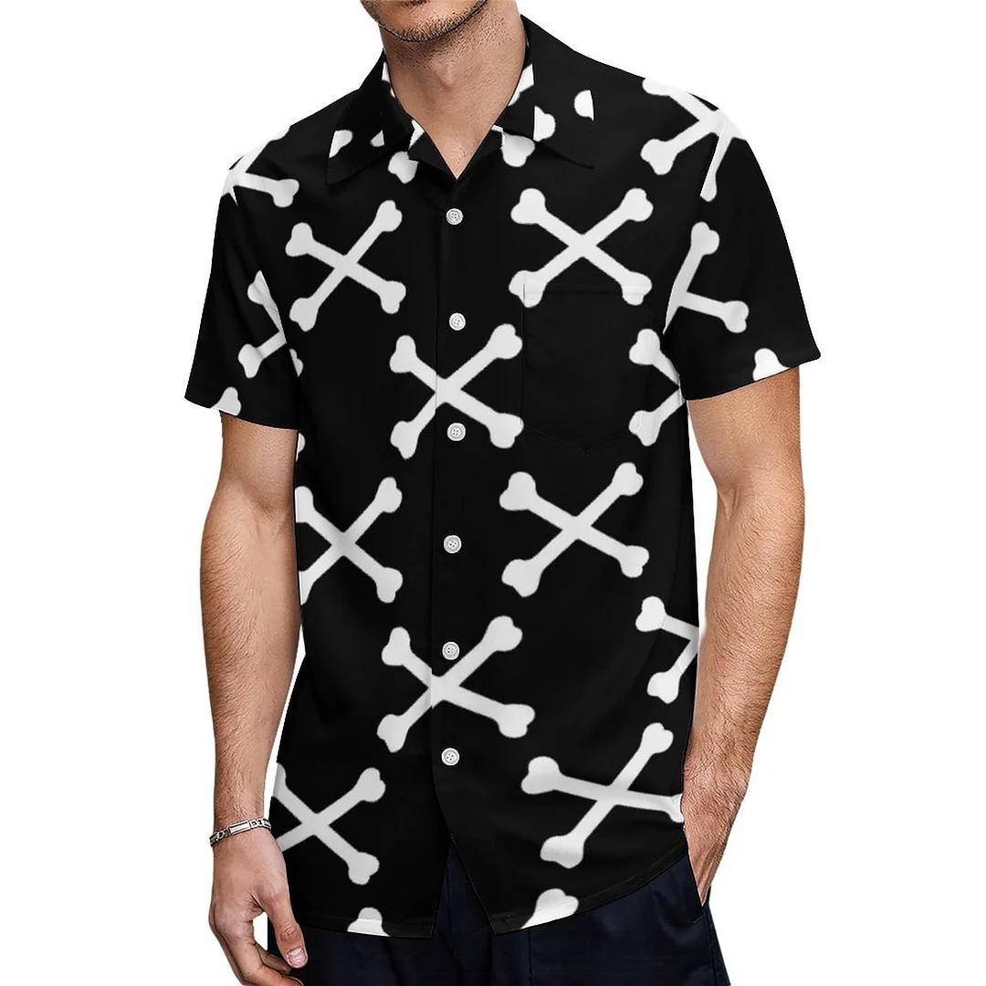 Short Sleeve Crossbones Halloween Hawaiian Shirt Mens Button Down Plus Size Tropical Hawaii Beach Shirts