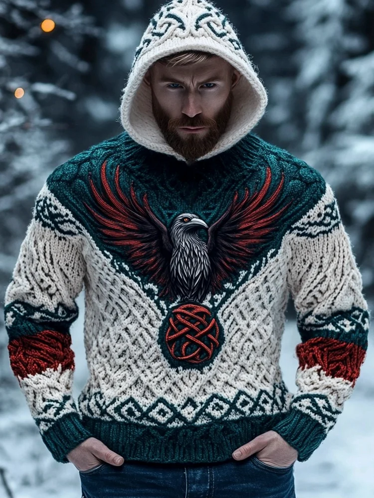 Viking Raven Messenger Totem Men's Hooded Sweater