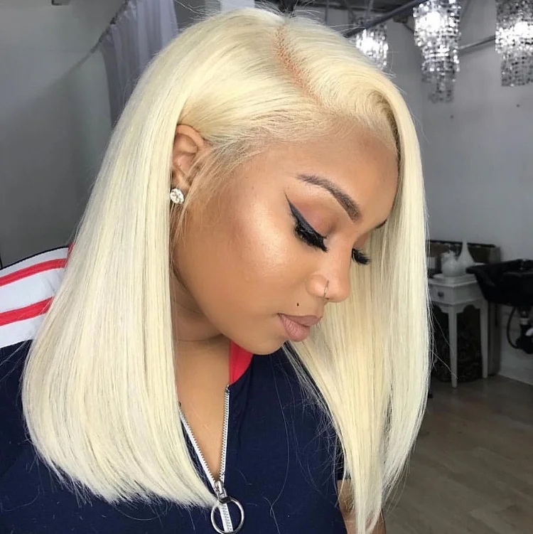 Straight 613 Blonde Transparent Lace Frontal Bob Wig 150% Density
