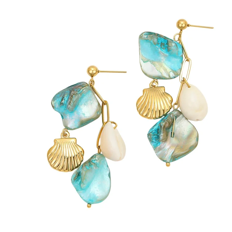 Beach Blue Shell Conch Tassel Earrings
