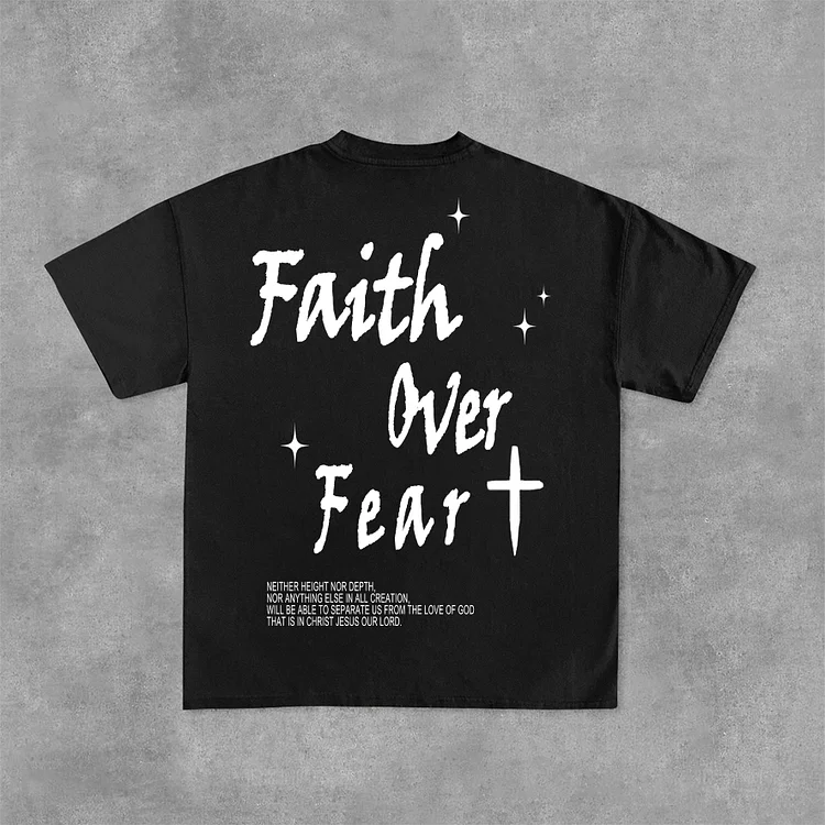 Faith Over Fear Bible Graphic Print Cotton T-Shirt SOPULA