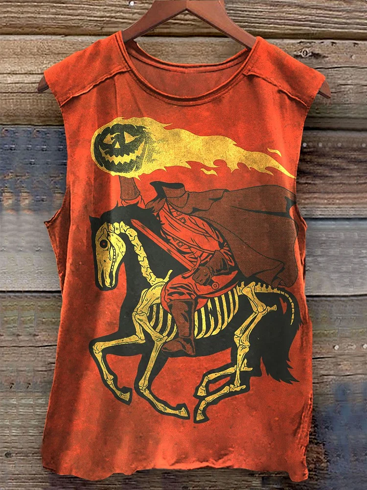Vintage Halloween Art Print 100% Cotton Casual Tank Top