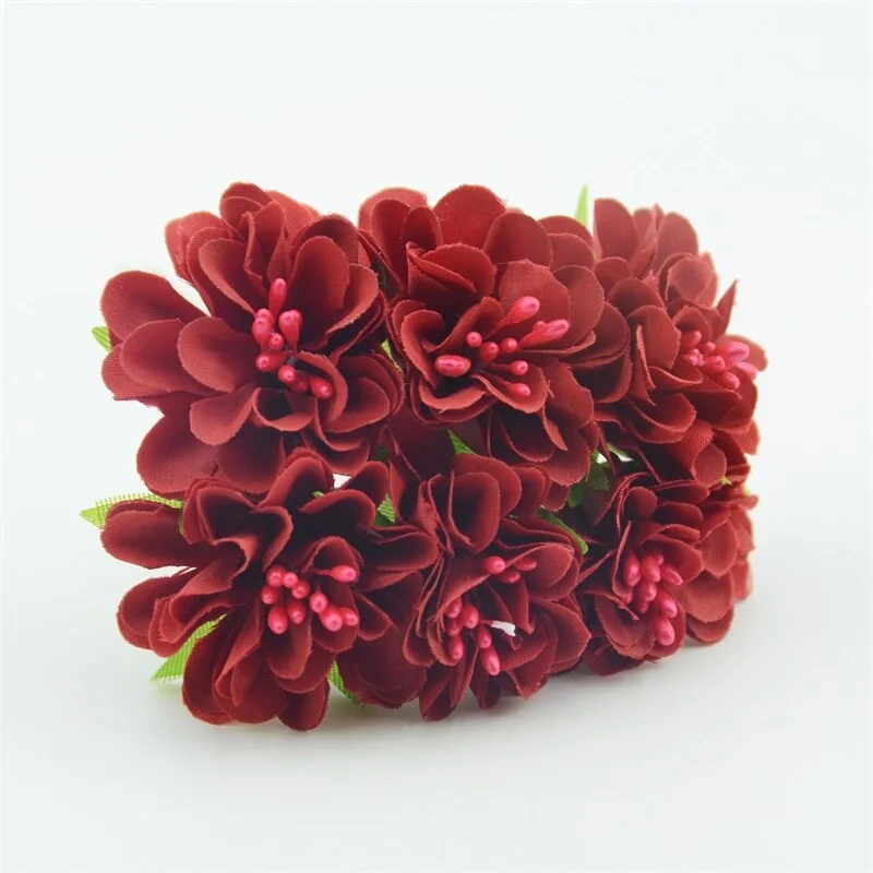 60pcs/lot Mini Silk Artificial Rose Flowers Bouquet  Scrapbooking Fake Flower Stamen Wedding Party  Decoration DIY Handmade