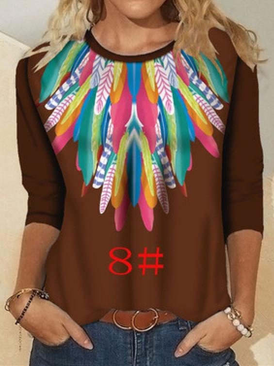 Women Long Sleeve Scoop Neck Floral Printed Graphic Top