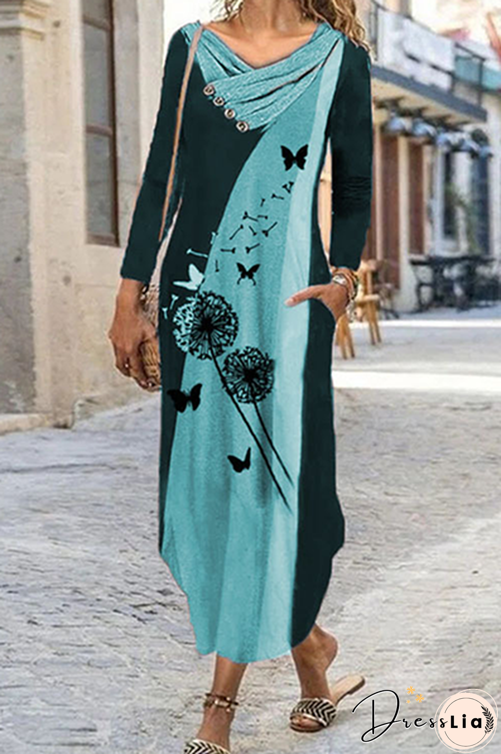 Casual Print Split Joint  Contrast Irregular Dress Dresses