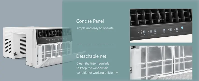 Product Introduction of ZAFRO  Window Air Conditioners. U-Shaped Air Condtioner Unit Cools up to 550 Sq. Ft. 6 Modes 24H Timer Energy-saving Window AC Units. Full Window View. Easy to Install. White 2