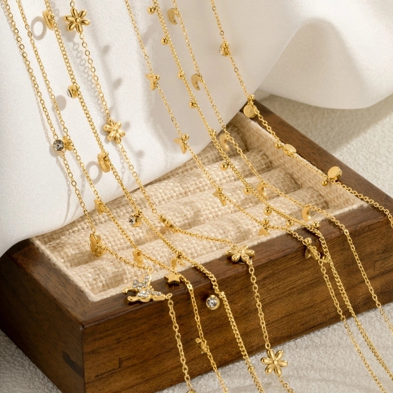 Basic Modern Style Classic Style Heart Shape Flower Fish Tail Titanium Steel Zircon Plating Inlay Pendant Necklace