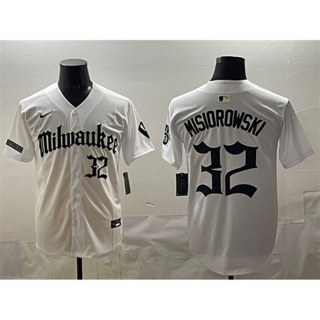 Men's Milwaukee Brewers #32 Jacob Misiorowski White "Gothic 414 Shadows Edition" Vapor Premier Limited Stitched Jersey