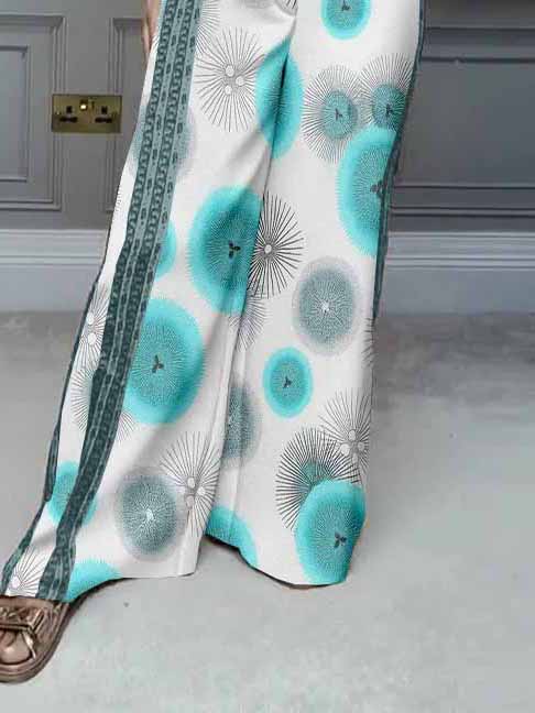 Women Floral,Blue,Gray DZDL1123 V-neck Short Sleeve Blouse and Pants Set