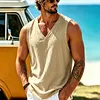 Linen V-Neck Sleeveless Tank Linen Top For Men Lightweight Breathable Summer Casual Wear by Inlyline