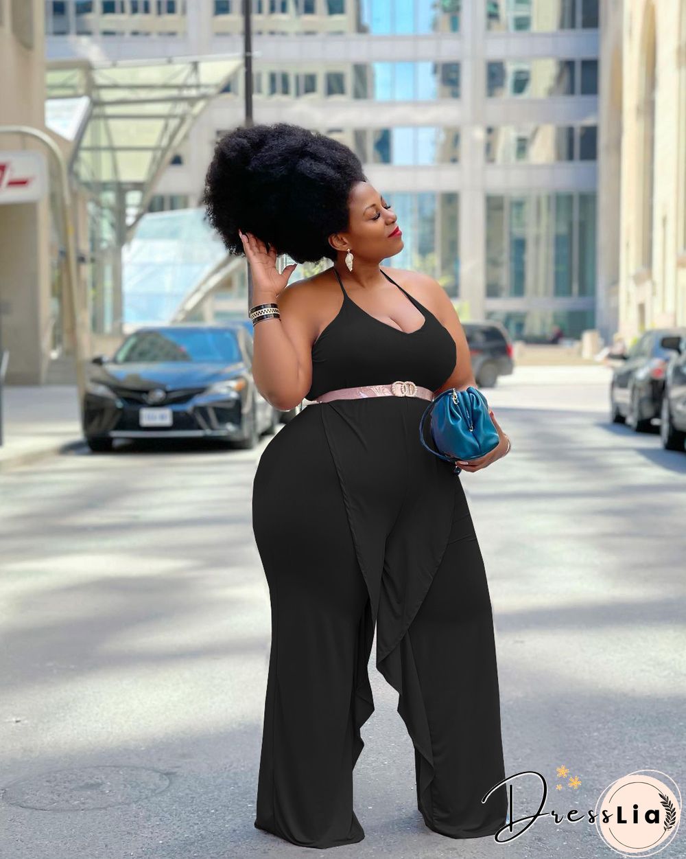 Casual Solid Color Sleeveless Ruffle Halter Lace Up Party Club Summer Plus Size Loose Wide Leg Jumpsuits