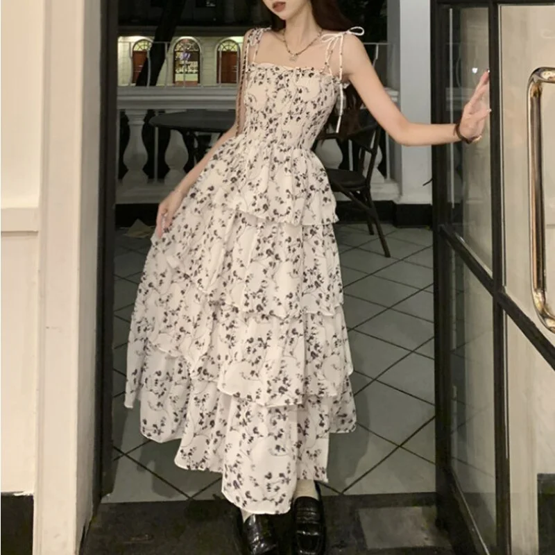 Lourdasprec  Y2k Fairycore White Graduation Dress Women Korean Style One Piece Slip Floral Dresses Vintage Long Prom Vestidos Summer