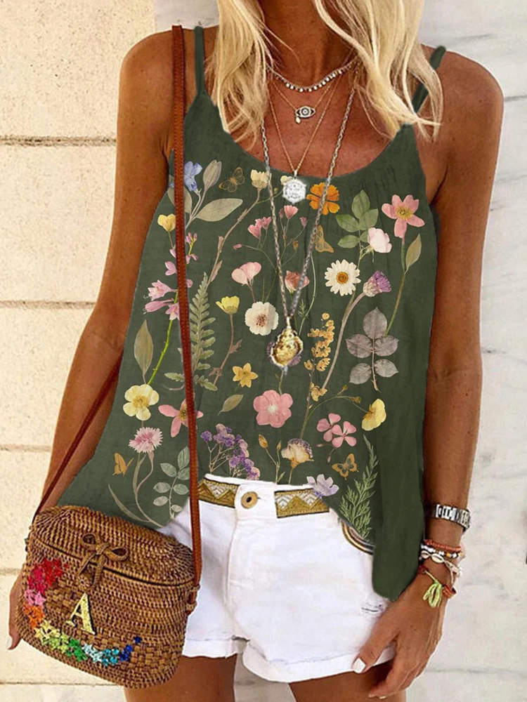Botanical Pressed Flowers Art Cami Top