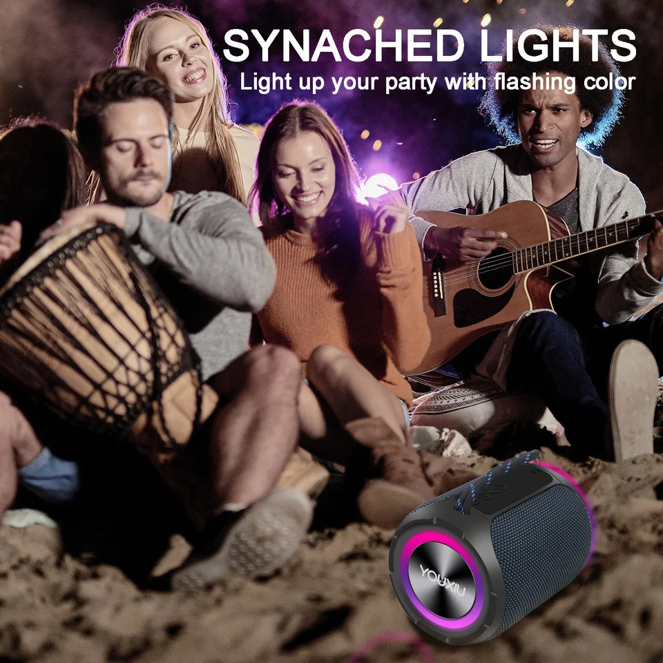 Portable Bluetooth Speaker BT5.0 IPX7 Waterproof Stereo Music Surround Wireless Speaker With LED Light Subwoofer Outdoor Speaker