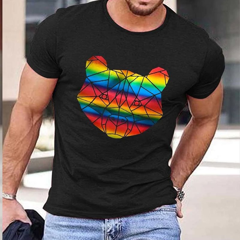 Men's Cute Bear Print Short Sleeve T-shirt