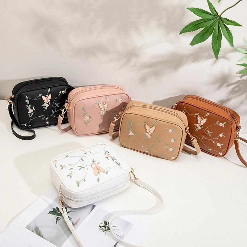 Women's Medium Pu Leather Butterfly Elegant Vintage Style Zipper Camera Bag