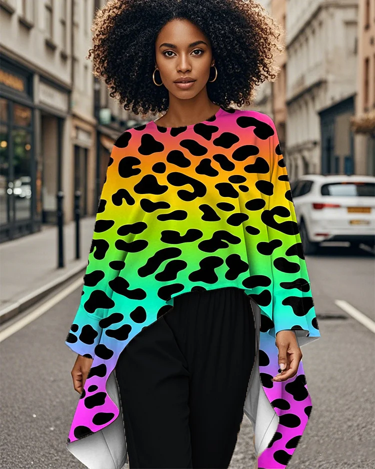 Ombre Leopard Print Top with Irregular Hem
