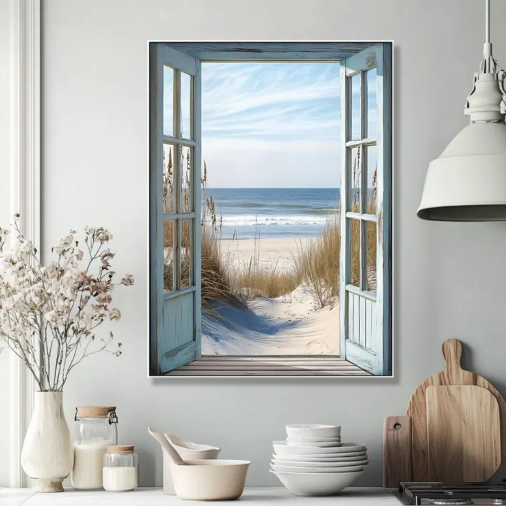 Beautiful Beach Sand Windows Canvas Wall Art
