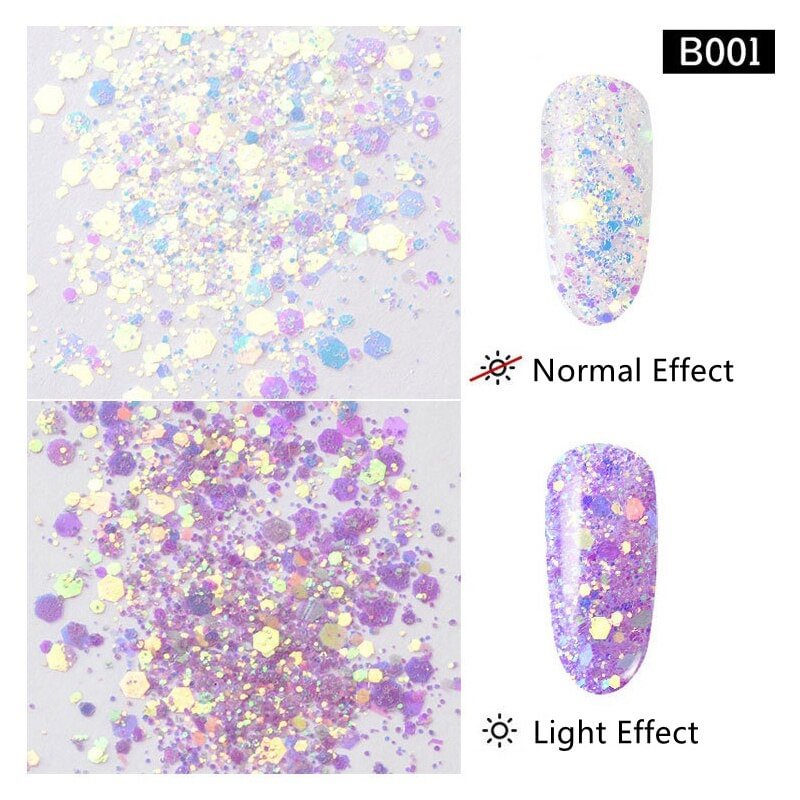 Kawaii Light Color Changing Holographic Nail Glitter Sequins Nails Art Decoration Design Chrome Pigment Manicure Accessories