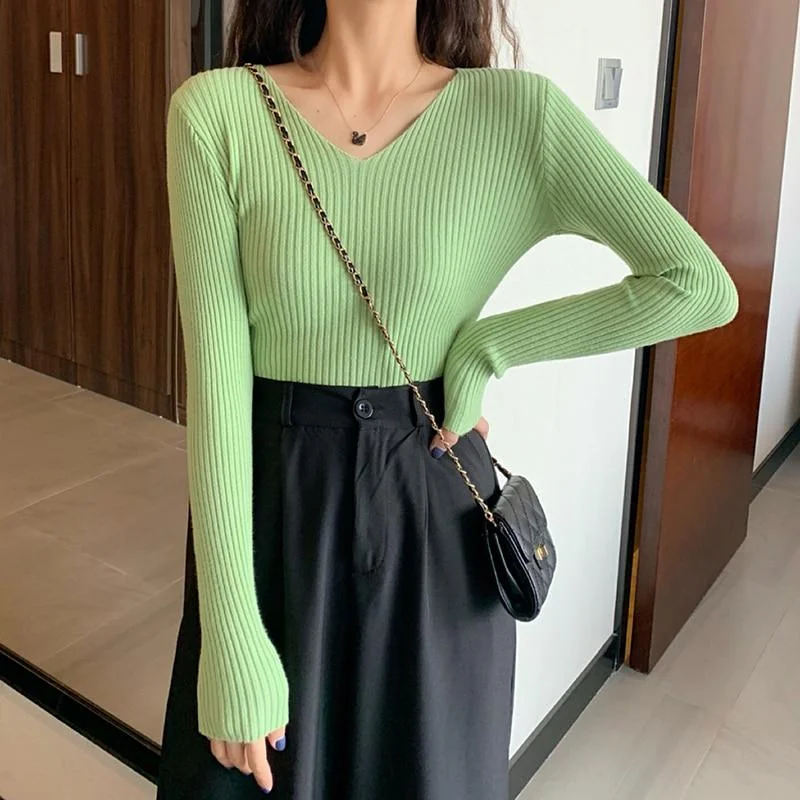 Basic B-neck Solid Autumn Winter Pullover Women Female Knitted Ribbed Sweater Slim Long Sleeve Badycon High Quality Sweater