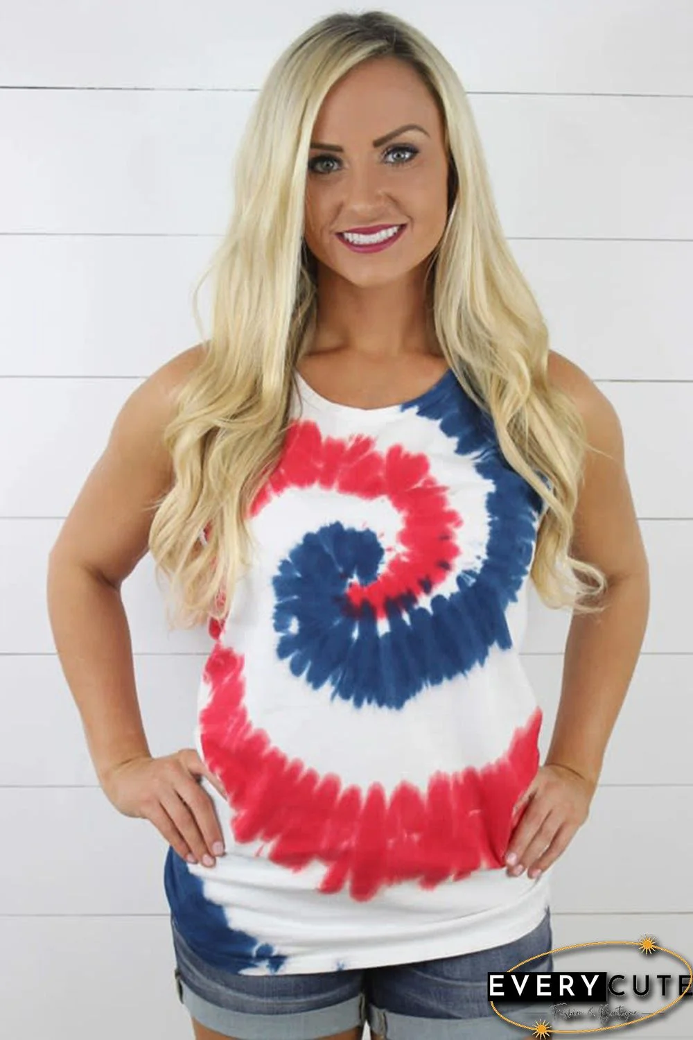 Red White Blue Tie Dye Tank Top