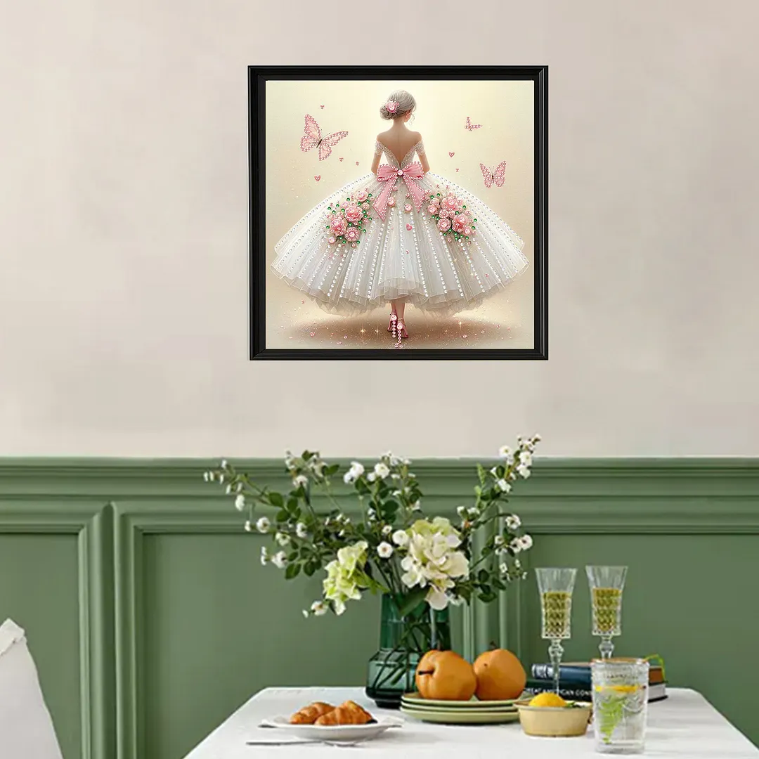 Diamond Painting - Partial Special Shaped Drill - Pink Butterfly Gown(Canvas|30x30cm)