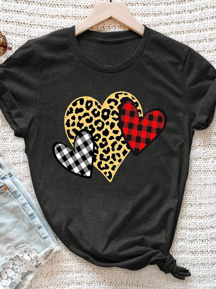 Love Heart Print Short Sleeve T-shirt