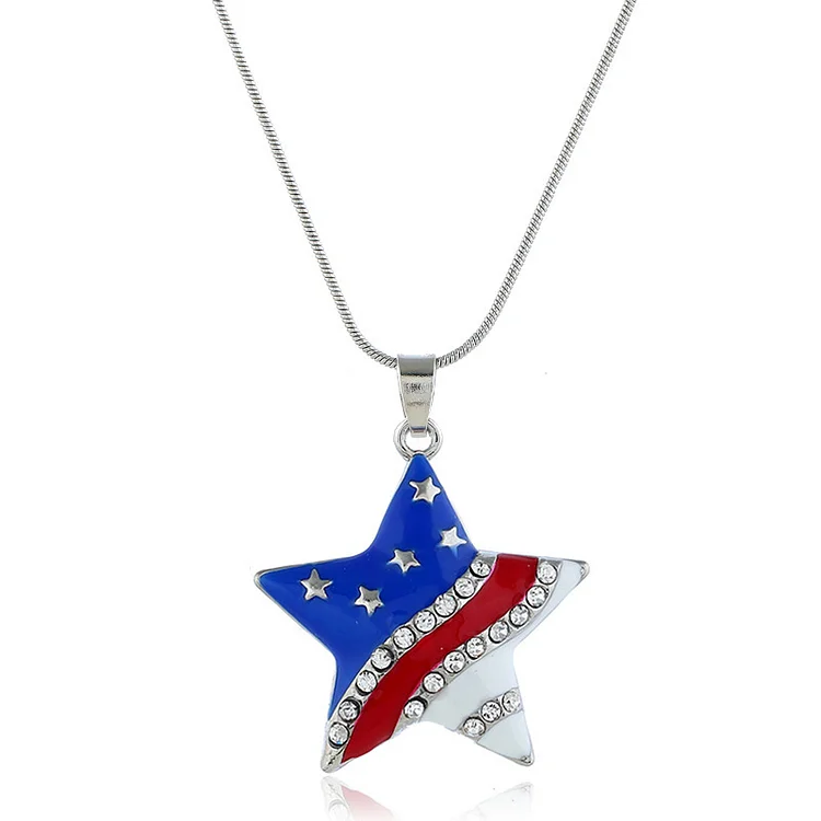 American Flag Pentagram Clavicle Necklace with Diamonds