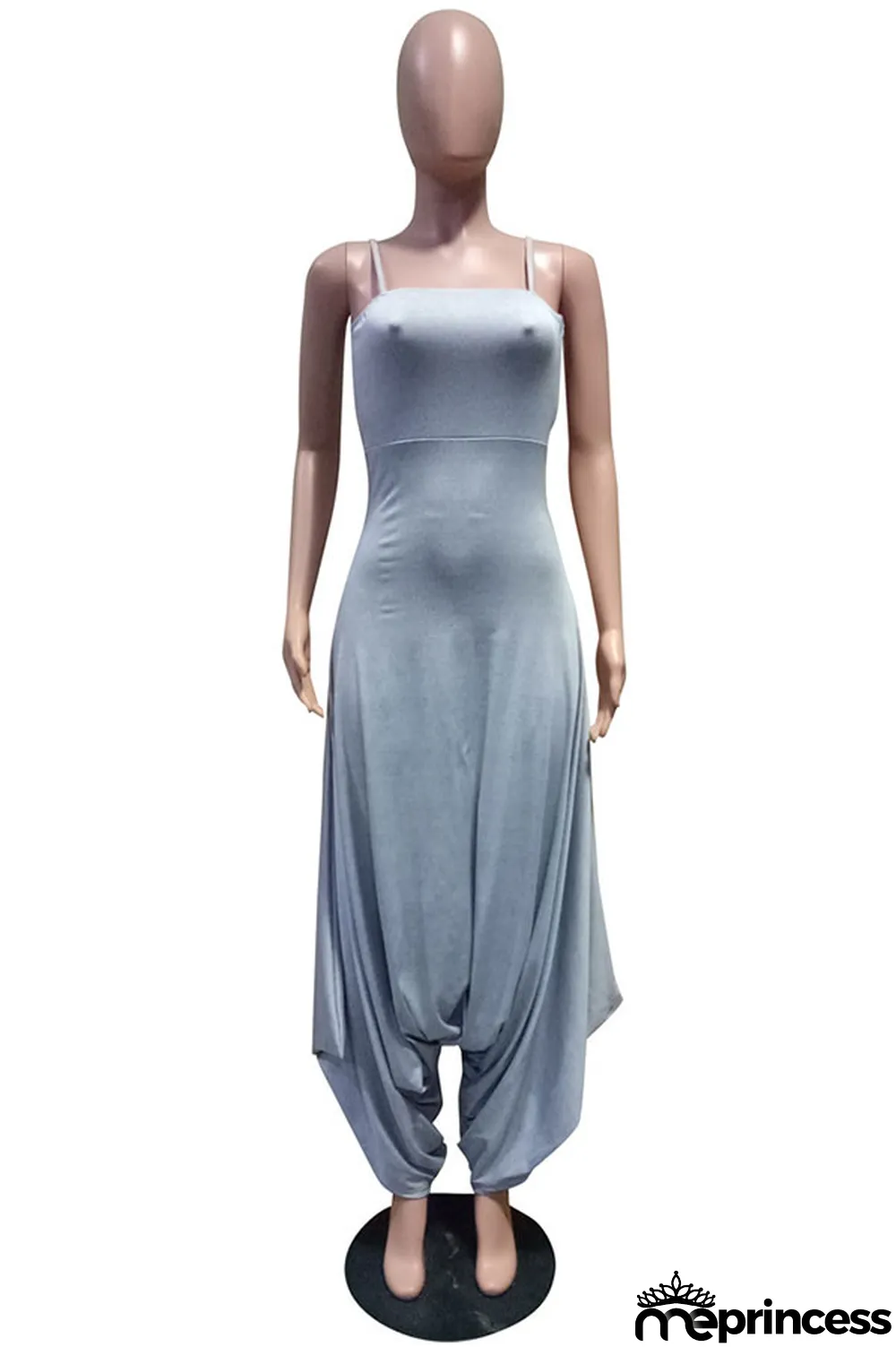 Blue Fashion Sexy Patchwork Solid Polyester Sleeveless Slip Jumpsuits