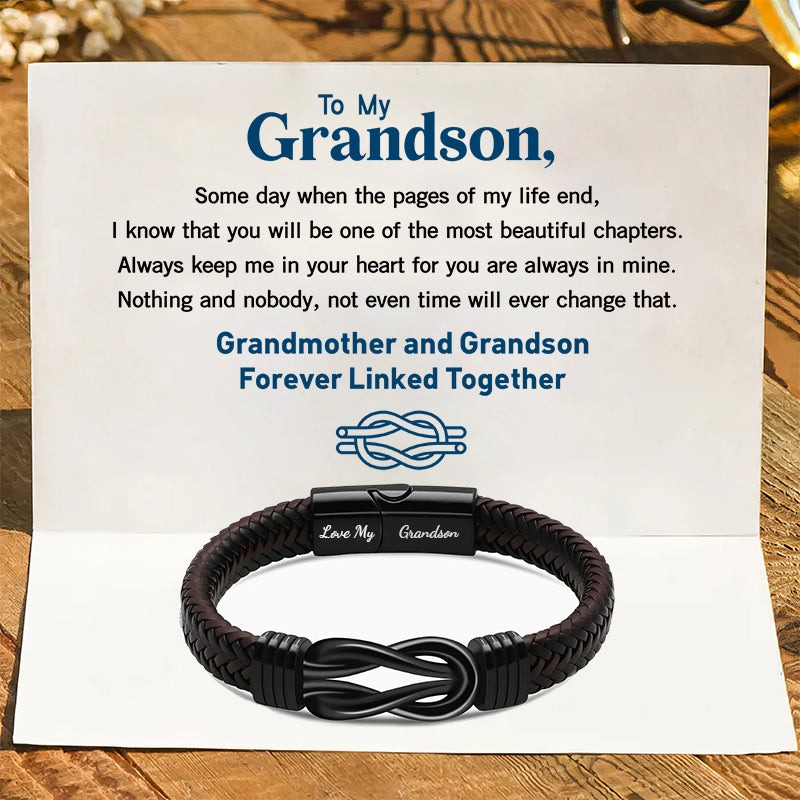Unique Gift Forever Linked Black Braided Leather Bracelets - Love My Grandson