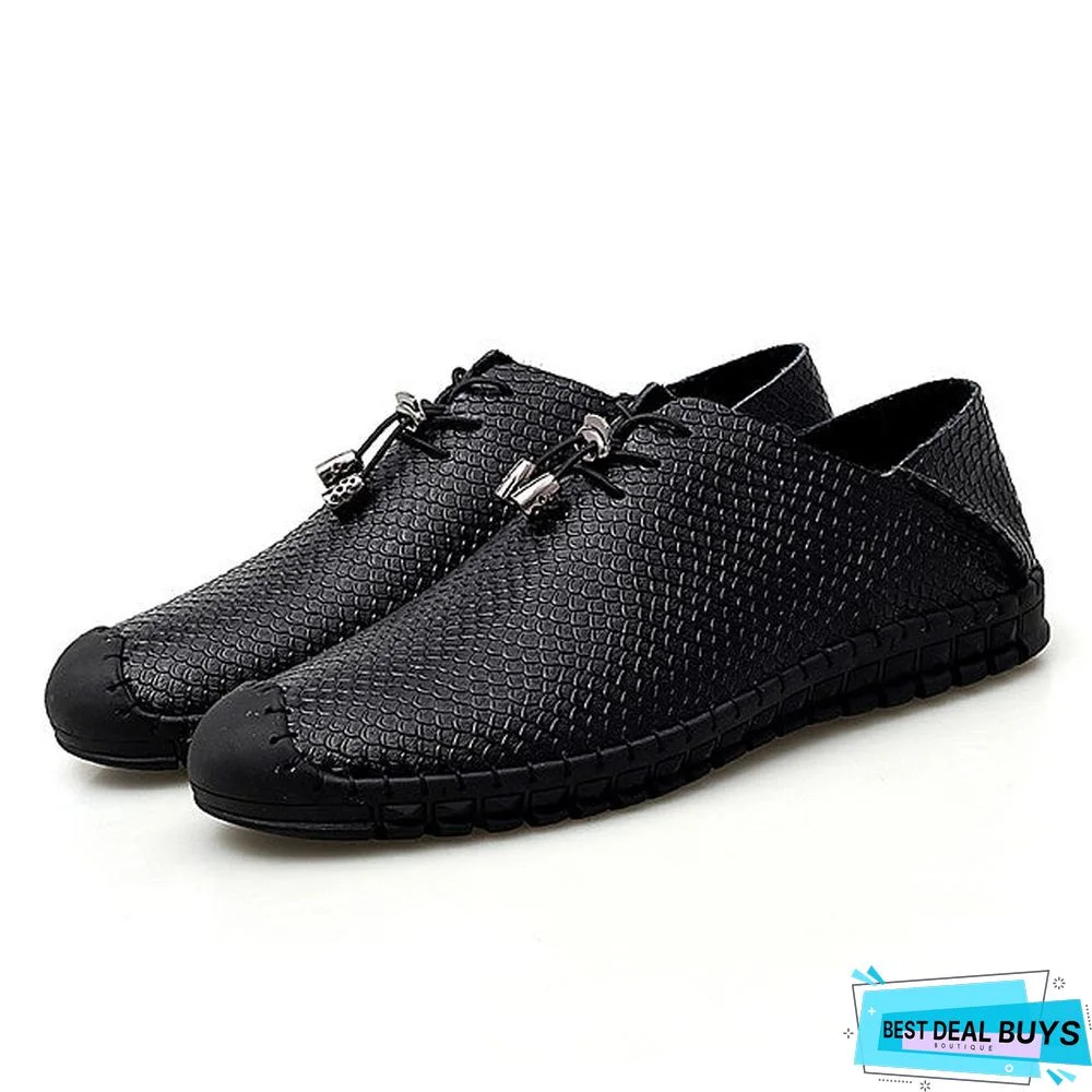 Men's Spring / Summer Casual Daily Oxfords Walking Shoes Cowhide Wear Proof Black / Blue / Brown