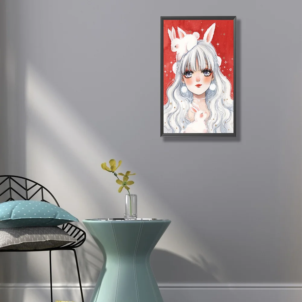 Full Round Diamond Painting 30*50cm - White Hair Bunny Ears Girl