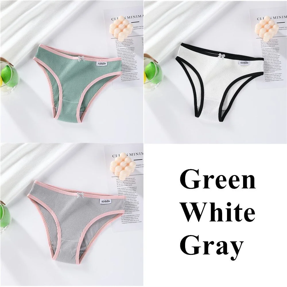 3PCS Women Cotton Underwear Panties Female Sexy Briefs Low Waist Pantys Set Seamless Solid Color Intimate Lingerie for Girl M-XL