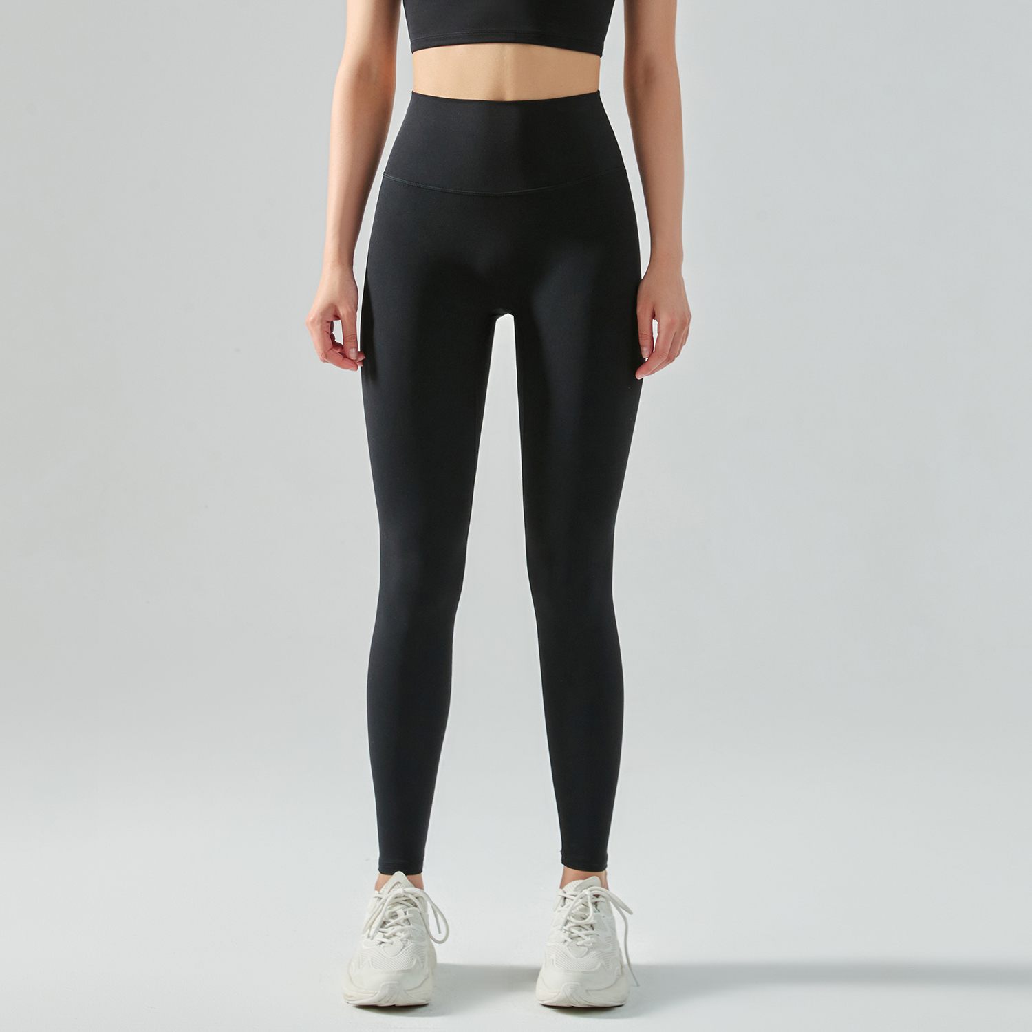 Shop high waisted butt lifting comfort stretchy yoga leggings without front seam online on Hergymclothing Black
