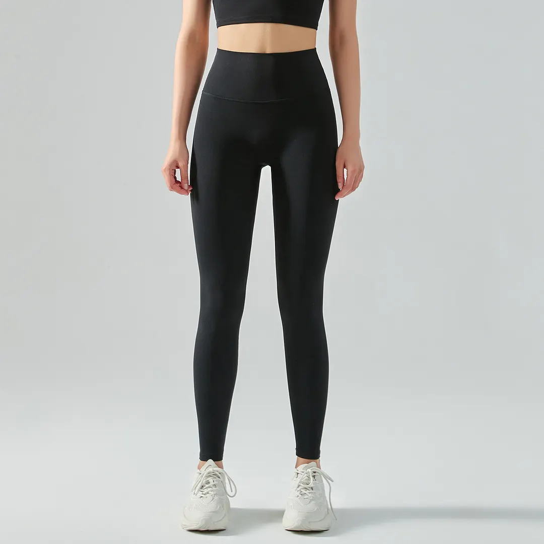 Shop high waisted butt lifting comfort stretchy yoga leggings without front seam online on Hergymclothing Black