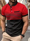 Men's Striped Stand Collar Short Sleeve POLO Shirt