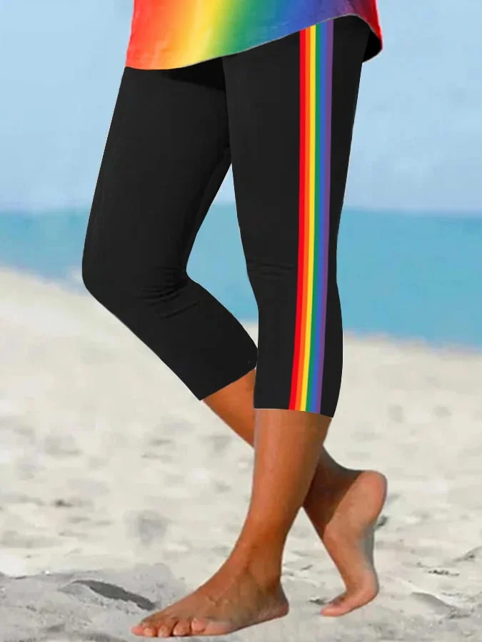 Women's Pride Month Rainbow Stripes Cropped Leggings socialshop