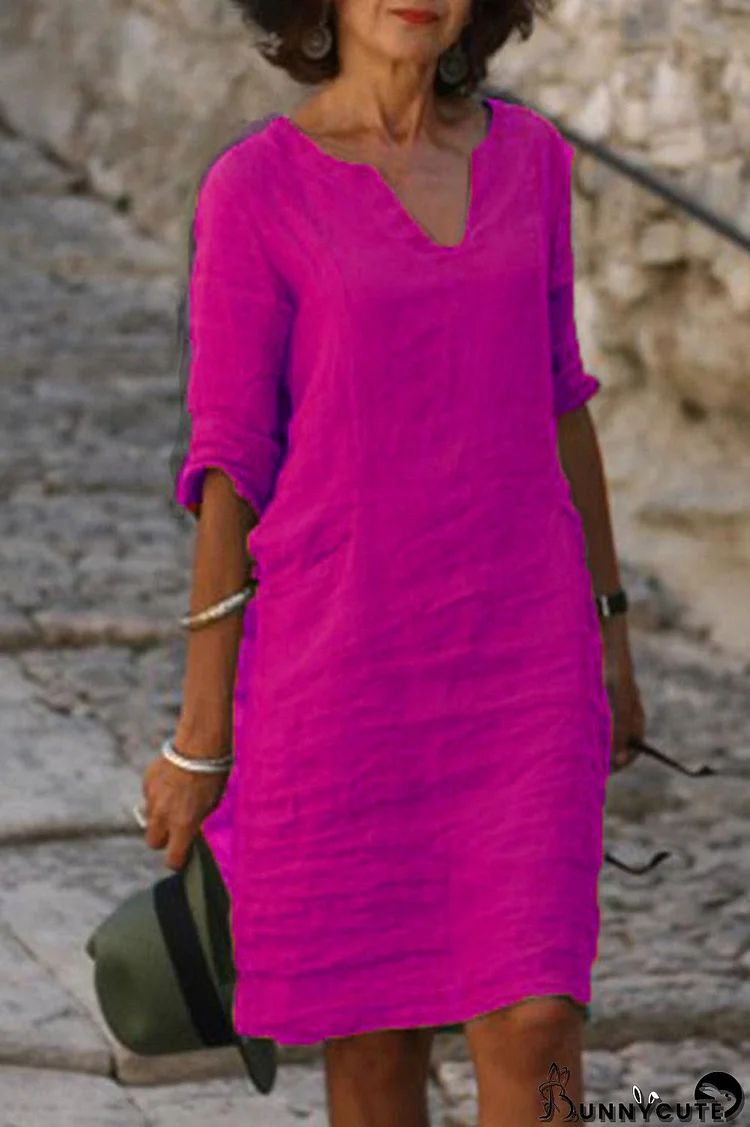 Purple Casual Solid Basic V Neck A Line Dresses