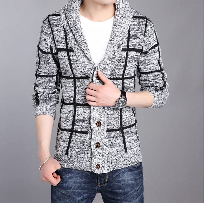 Fashion Slim Plaid Long Sleeve Men's Sweater | EGEMISS