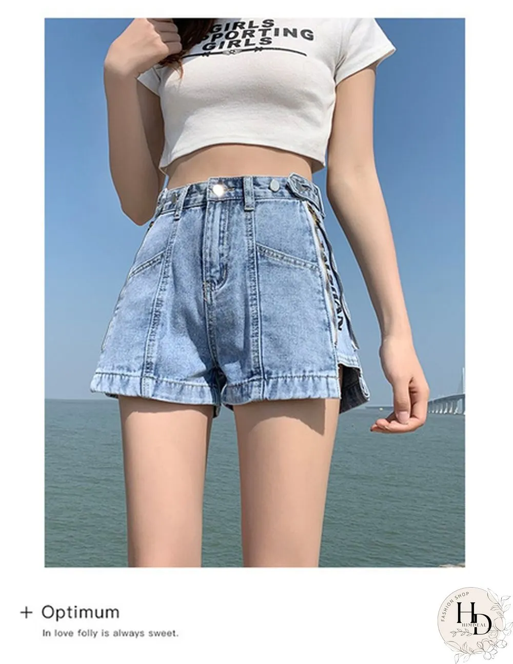 Women's Denim Shorts zipper slit stretch adjustable summer relaxed NEW