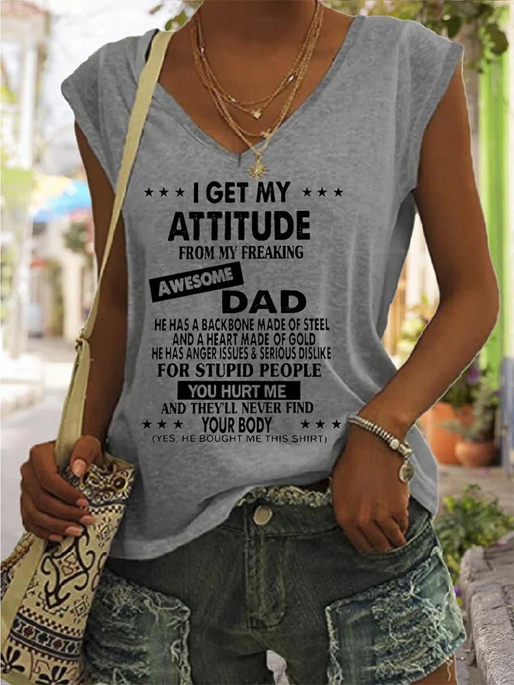 My Freaking Awesome DAD Printed summer casual loose V-neck women's t-shirt socialshop
