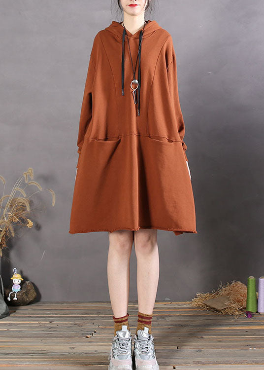 VCSHOES Caramel Asymmetrical Pockets Cotton Sweatshirts dress Spring