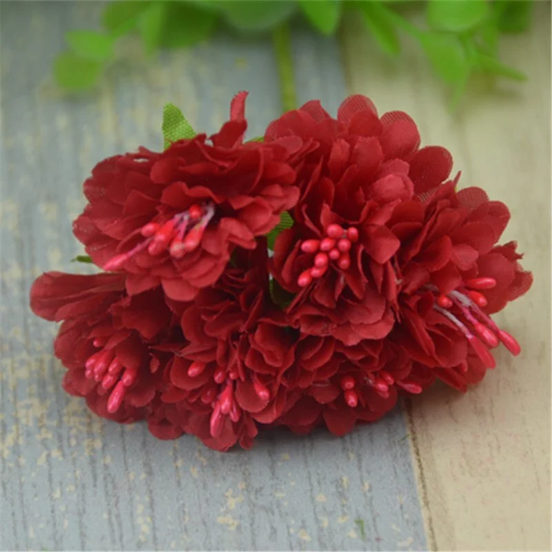 6pcs/lot  Silk Artificial Mini Rose Flowers Bouquet Multicolor Scrapbooking Fake Flower Stamen  Wedding  Decoration Diy Handmade