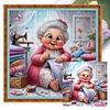 Happy Old Lady Doing Sewing-11CT Stamped Cross Stitch 45*45cm/17.72*17.72in