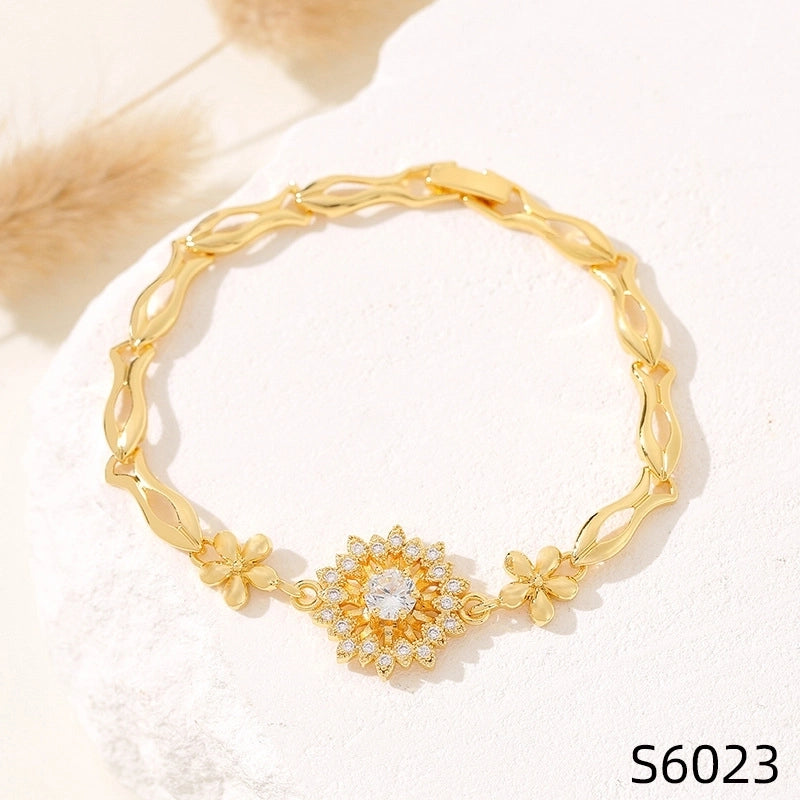 Minimalist Flower Copper Inlay Zircon Bracelets