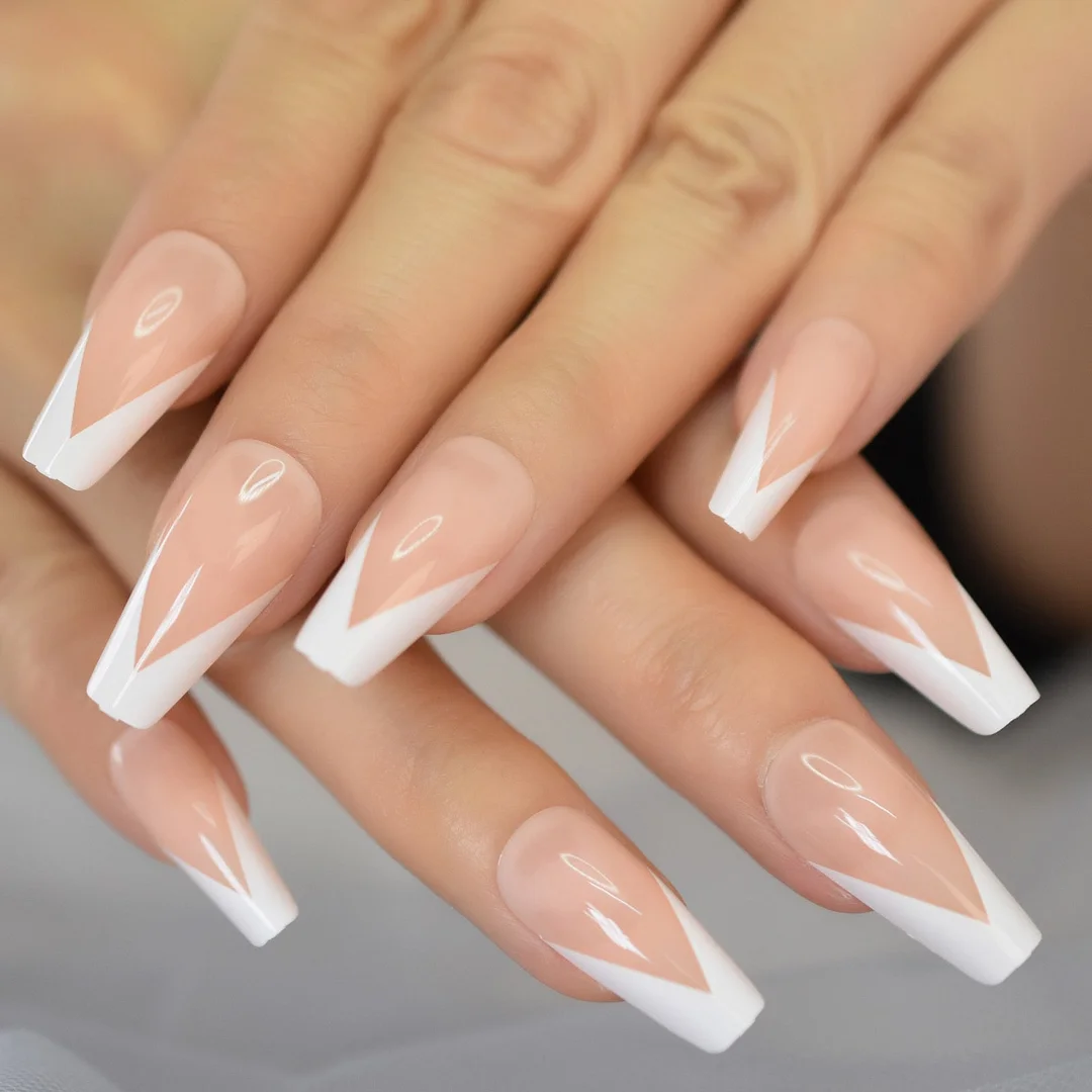 Nude Fake Nails Medium Square False Nail French Press On Nails U Pattern Supplies For Professionals Manicure Shop 24pcs Set-Nail Inspo