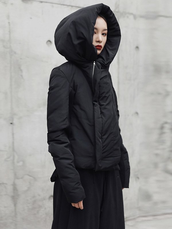 Urban Black Zipper Hooded Padded Coat